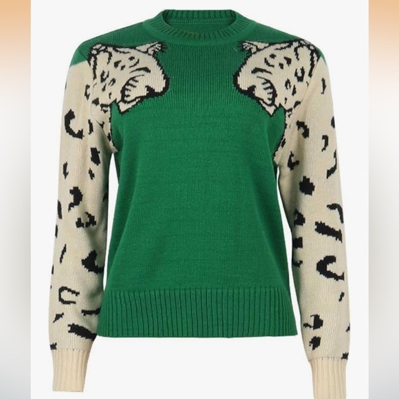 Junboom Sweaters - Junboon Leopard Print Knitted Pullover Sweaters Long Sleeve Crew Neck Top M